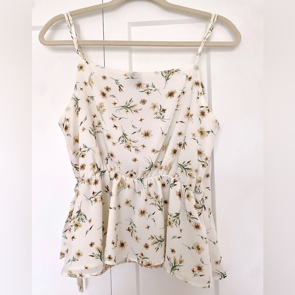 Paper Crane Cream Floral Mix Print Sleeveless Wrap Front Peplum Blouse sz Large - Picture 2 of 7